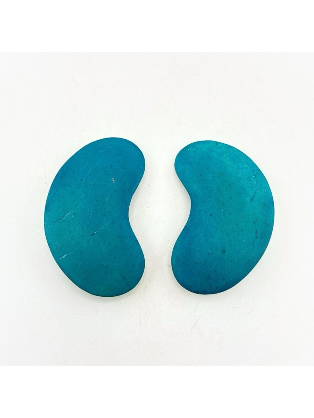 Gerda Lynggaard Monies Earrings CLIP ON Blue Wood 2" Modernist Signed Sculptural